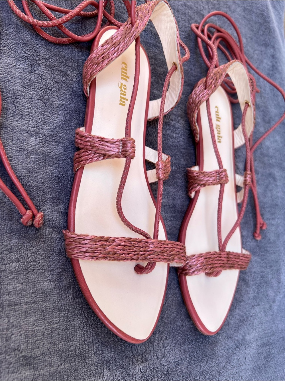 Cult Gaia "Paloma" Braided Lace-Up Flat Sandals Sz 38 US 8 Wraparound Boho Chic - Picture 11 of 11